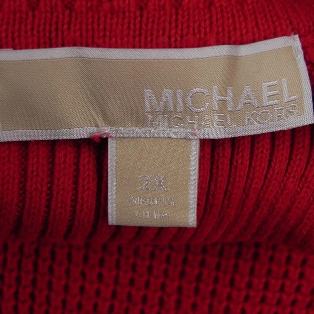 Michael Kors Sweater Womens 2X Plus Pullover Knit Turtleneck Red Long‎ Sleeve